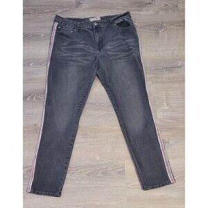 Denim & Rivets Women’s Black Striped Embellished‎ Legs Denim Jeans Size 24